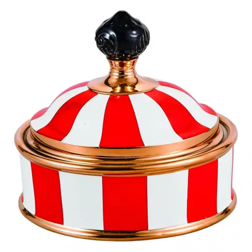Azucarera de porcelana rojo con blanco de 13x13x15cm