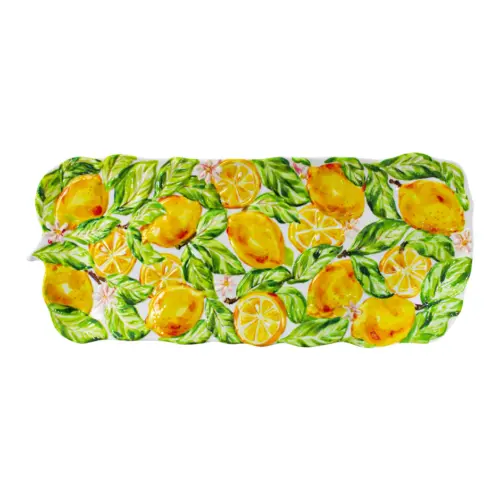 Charola rectangular de melamina estampado limón de 48x19cm
