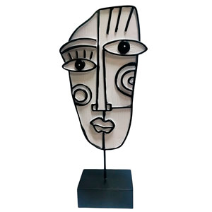 Escultura de rostro de mujer abstracto blanco con negro de 42.5cm