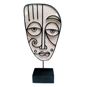 Escultura de rostro de mujer abstracto blanco con negro de 41cm