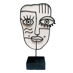 Escultura de rostro de mujer abstracto blanco con negro de 41cm