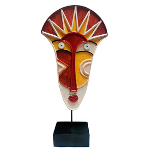 Escultura de rostro de mujer con penacho cafe con amarillo de 42.5cm