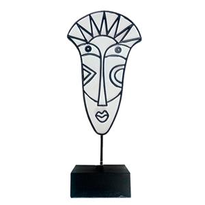 Escultura de rostro de mujer con penacho blanco con negro de 42.5cm