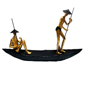 Pareja en canoa de resina de 47×10.5x29cm
