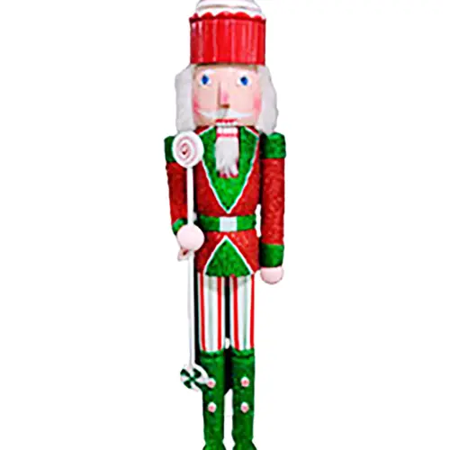 Cascanueces de madera con traje rojo y verde con sombrero de pastelillo de 60cm