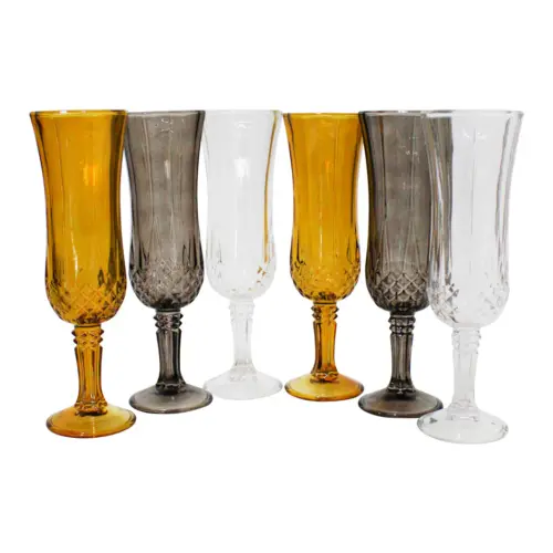 Juego de 6 copas de vidrio para champagne en ámbar, negro y humo