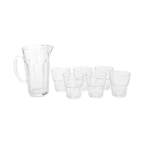 Juego de jarra de vidrio con 6 vasos transparentes