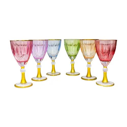 Juego de 6 copas de cristal de  colores de 9×7.3×18.3cm