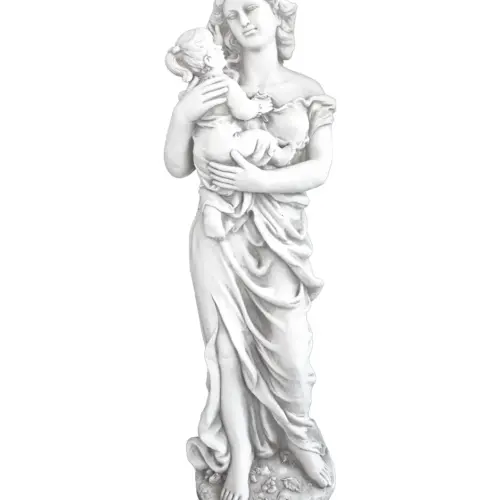 Escultura de mujer cargando niña de poliresina  terminado granito de 35x33x117cm