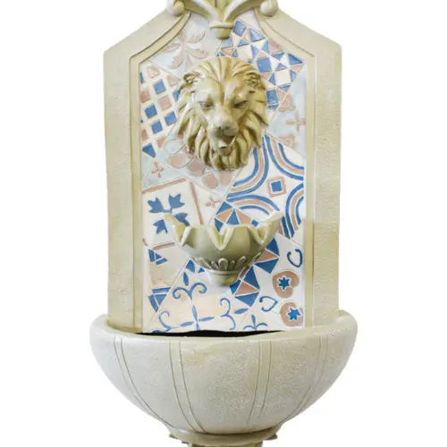 Fuente de pared con cabeza de león de poliresina con mosaico de 40.5×23.5x82cm