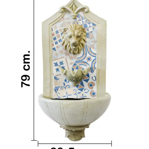 Fuente de pared con cabeza de león de poliresina con mosaico de 40.5×23.5x82cm