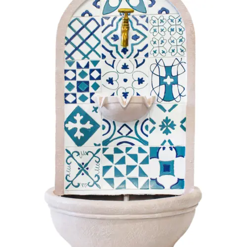 Fuente de pared con mosaico de poliresina de 43.5×25.2×75.5cm