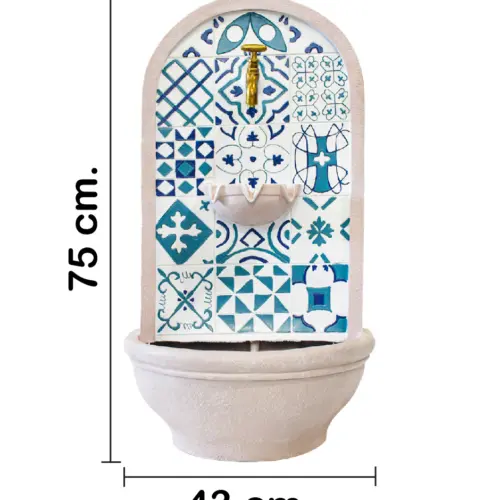 Fuente de pared con mosaico de poliresina de 43.5×25.2×75.5cm