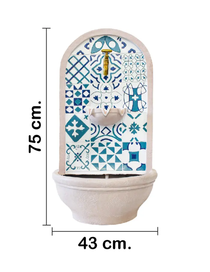 Fuente de pared con mosaico de poliresina de 43.5x25.2x75.5cm - Image 2