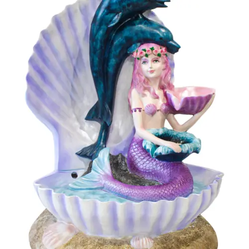 Fuente de sirena con concha de poliresina de 54.5x48x72cm