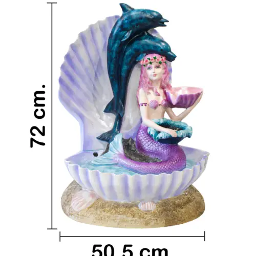 Fuente de sirena con concha de poliresina de 54.5x48x72cm