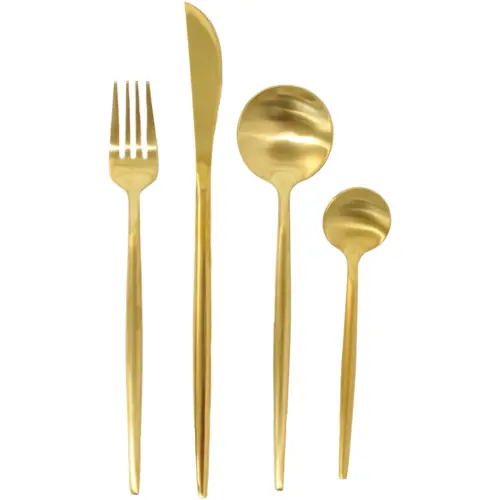 Juego de cubiertos para 4 de acero inoxidable dorado mate