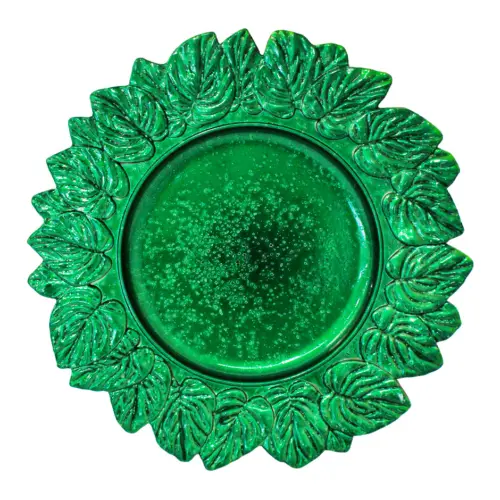 Plato de presentación diseño hojas verde esmeralda de 35x35x2.5cm