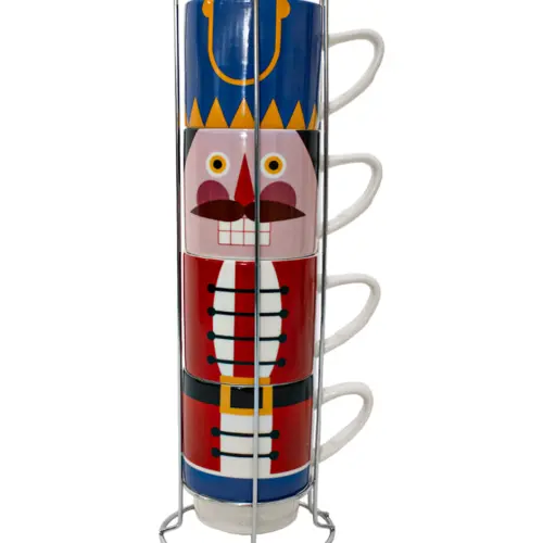 Juego de 4 tazas de cerámica con estante diseño soldado azul con caja