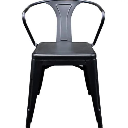 Silla de metal con descansabrazos en color negro de 51x55x79cm