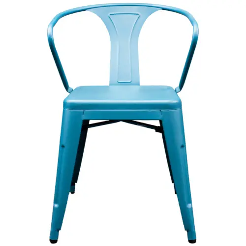 Silla de metal con descansabrazos en color azul de 51x55x79cm
