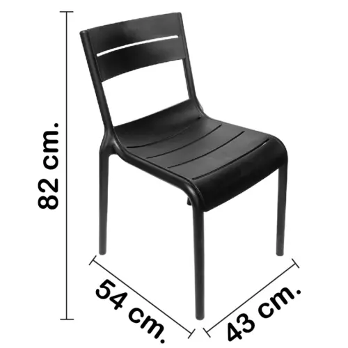 Silla de plástico negra de 50.5x56x82cm