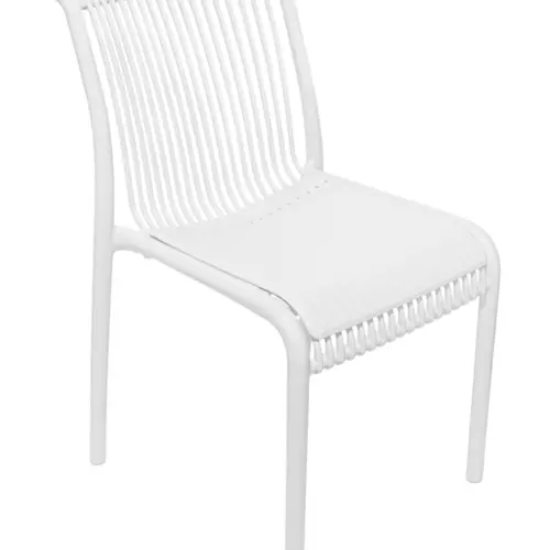 Silla de plástico blanca con cojín diseño tiras de 52.5x64x83.3cm
