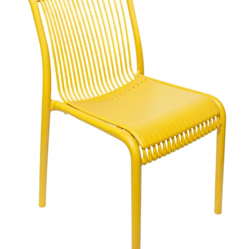 Silla de plástico amarilla con cojín diseño tiras de 52.5x64x83.3cm