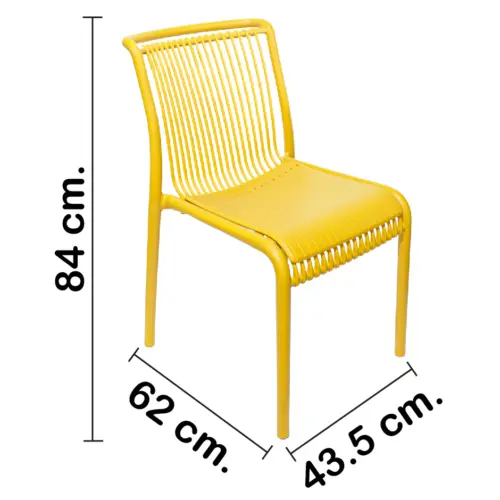 Silla de plástico amarilla con cojín diseño tiras de 52.5x64x83.3cm