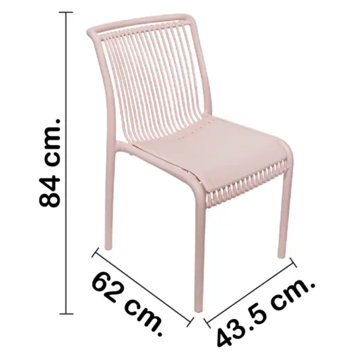 Silla de plástico rosa con cojín diseño tiras de 52.5x64x83.3cm