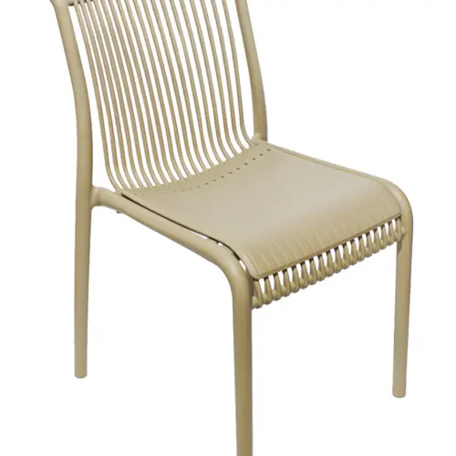 Silla de plástico beige con cojín diseño tiras de 52.5x64x83.3cm