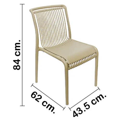 Silla de plástico beige con cojín diseño tiras de 52.5x64x83.3cm