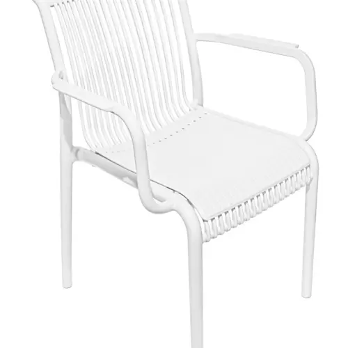 Silla de plástico con descansabrazos blanca con cojín diseño tiras de 59.8x64x83.3cm