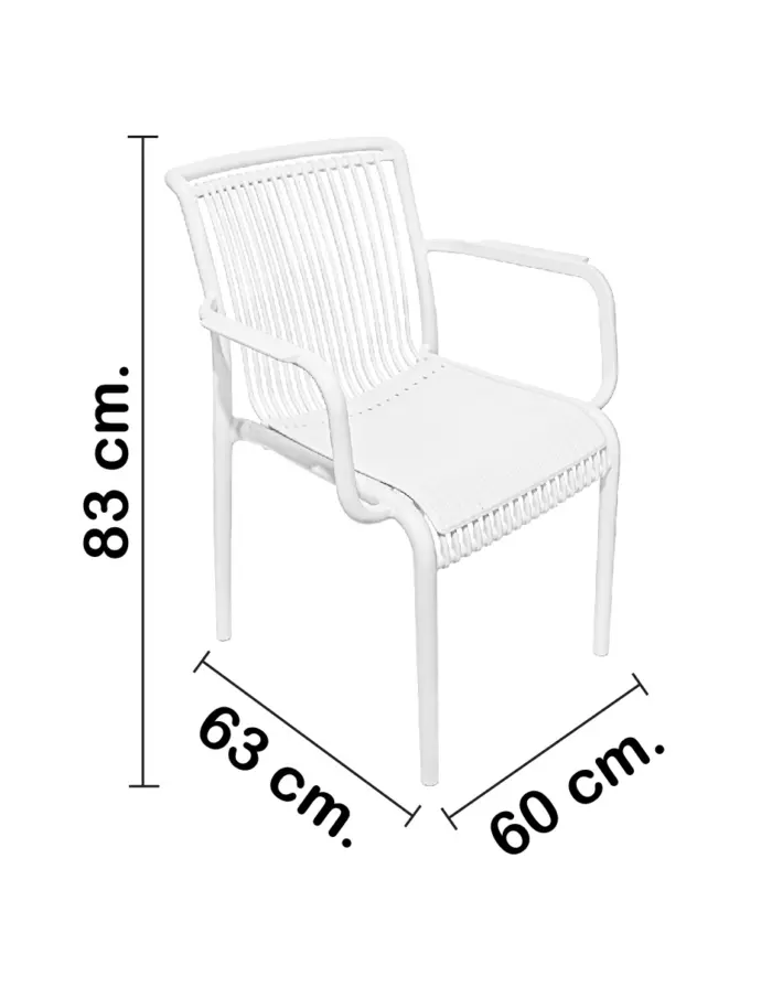 Silla de plástico con descansabrazos blanca con cojín diseño tiras de 59.8x64x83.3cm - Image 2