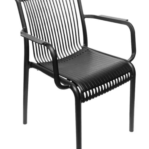 Silla de plástico con descansabrazos negra con cojín diseño tiras de 59.8x64x83.3cm