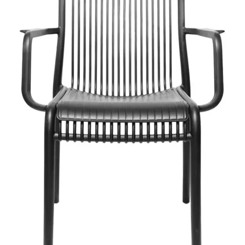 Silla de plástico con descansabrazos negra con cojín diseño tiras de 59.8x64x83.3cm