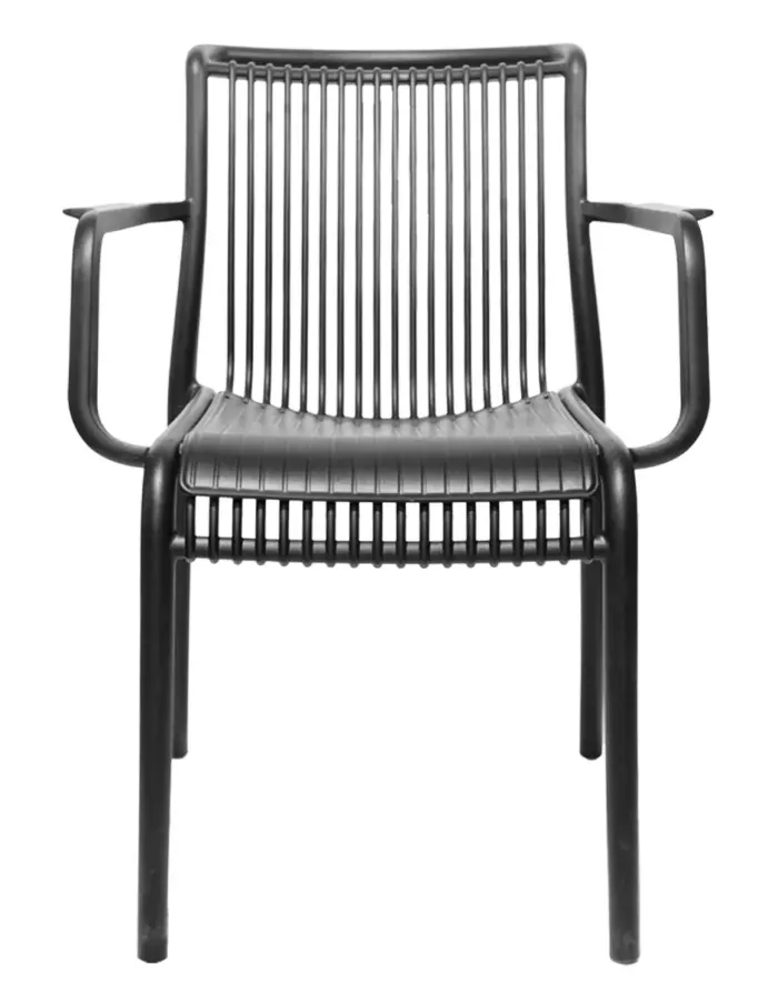 Silla de plástico con descansabrazos negra con cojín diseño tiras de 59.8x64x83.3cm - Image 2