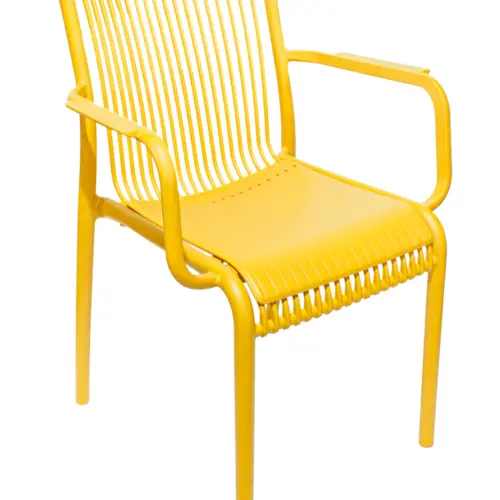 Silla de plástico con descansabrazos amarilla con cojín diseño tiras de 59.8x64x83.3cm