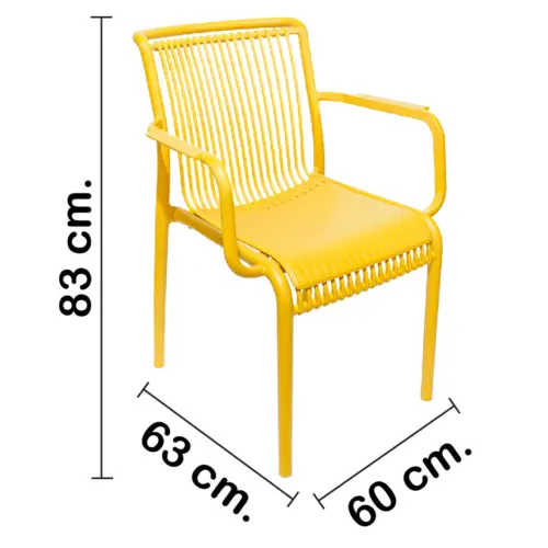 Silla de plástico con descansabrazos amarilla con cojín diseño tiras de 59.8x64x83.3cm