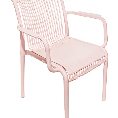 Silla de plástico con descansabrazos rosa con cojín diseño tiras de 59.8x64x83.3cm