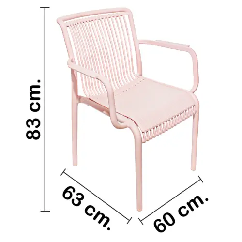 Silla de plástico con descansabrazos rosa con cojín diseño tiras de 59.8x64x83.3cm