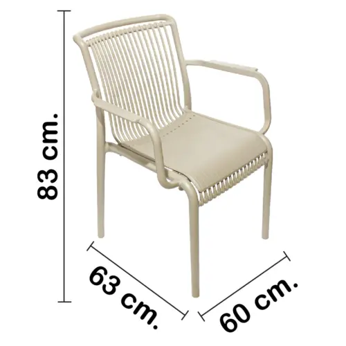 Silla de plástico con descansabrazos beige con cojín diseño tiras de 59.8x64x83.3cm
