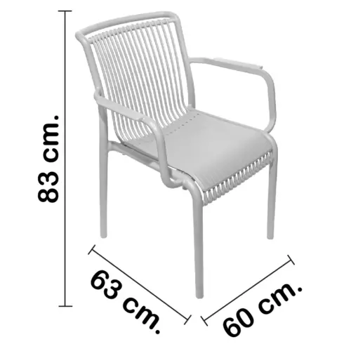 Silla de plástico con descansabrazos gris con cojín diseño tiras de 59.8x64x83.3cm