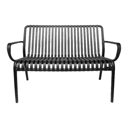 Sillón de 2 plazas de plástico con descansabrazos negra diseño tiras de 73x119x77cm