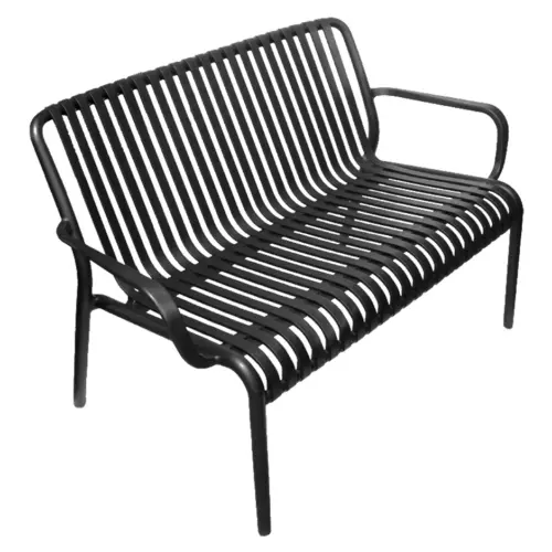 Sillón de 2 plazas de plástico con descansabrazos negra diseño tiras de 73x119x77cm