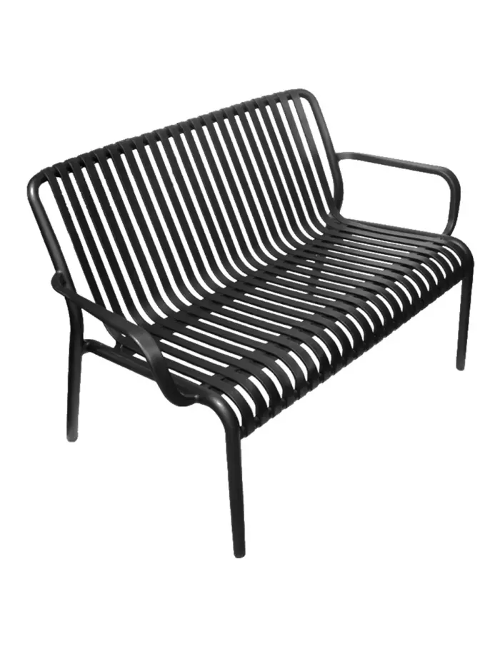 Sillón de 2 plazas de plástico con descansabrazos negra diseño tiras de 73x119x77cm - Image 2