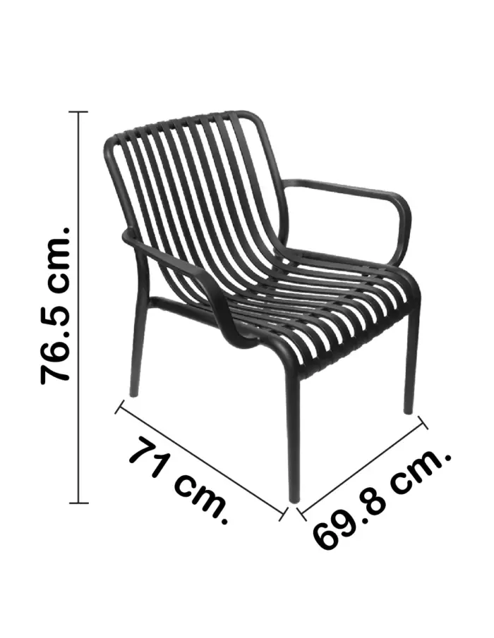 Silla de plástico con descansabrazos negra diseño tiras de 69.9x74.7x77cm - Image 2