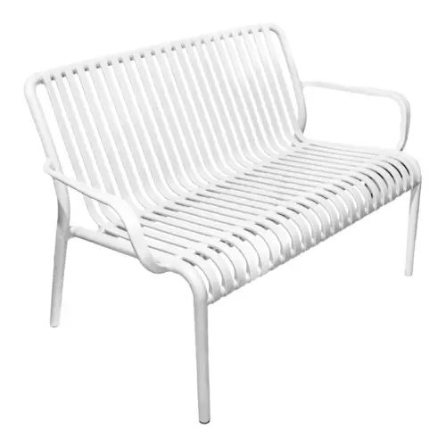 Sillón de 2 plazas de plástico con descansabrazos blanco diseño tiras de 73x119x77cm