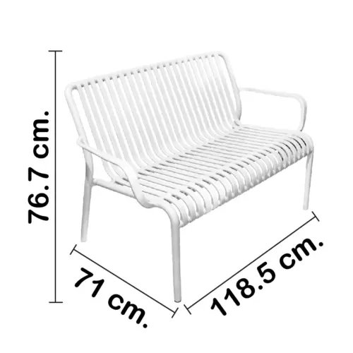 Sillón de 2 plazas de plástico con descansabrazos blanco diseño tiras de 73x119x77cm
