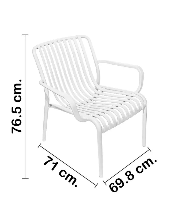 Silla de plástico con descansabrazos blanca diseño tiras de 69.9x74.7x77cm - Image 2